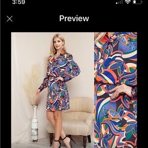 Small New Boutique Silky Abstract Button-Up Top & Skirt Set